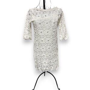 Sam&Lavi Women's white crochet lace 3/4 sleeve mini dress w white tank sz S Boho